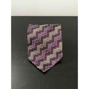 Pavone‎ Mens Silk Tie Purple Silver Chevron Zigzag Woven Made in Italy Necktie